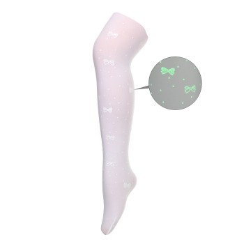 Rajstopy białe fluorescencyjne kokardki