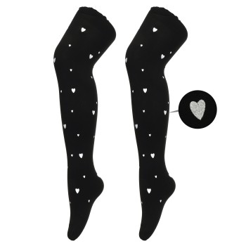 Rajstopy czarne fluorescencyjne serduszka
