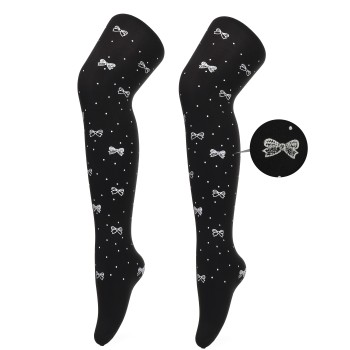 Rajstopy czarne fluorescencyjne kokardki